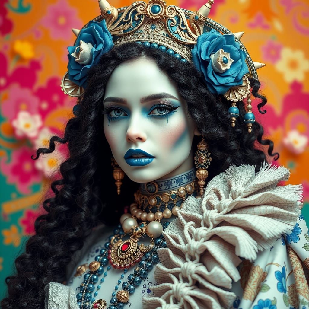Tribal Rococo Beauty in Studio with Porcelain Skin