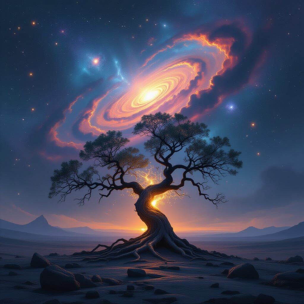 Ancient Tree Under Cosmic Sky - Epic Matte Painting
