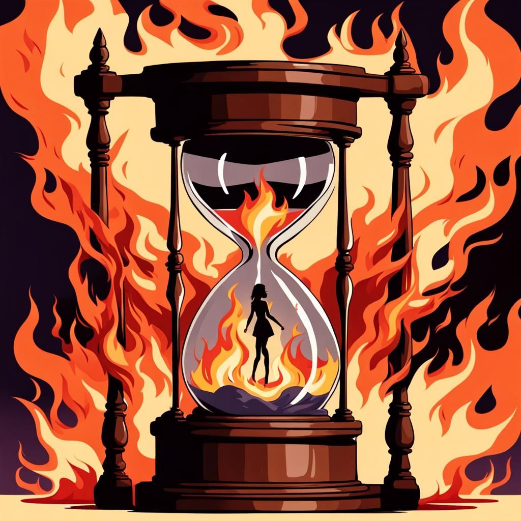 Hourglass with Girl and Boy in Flames
