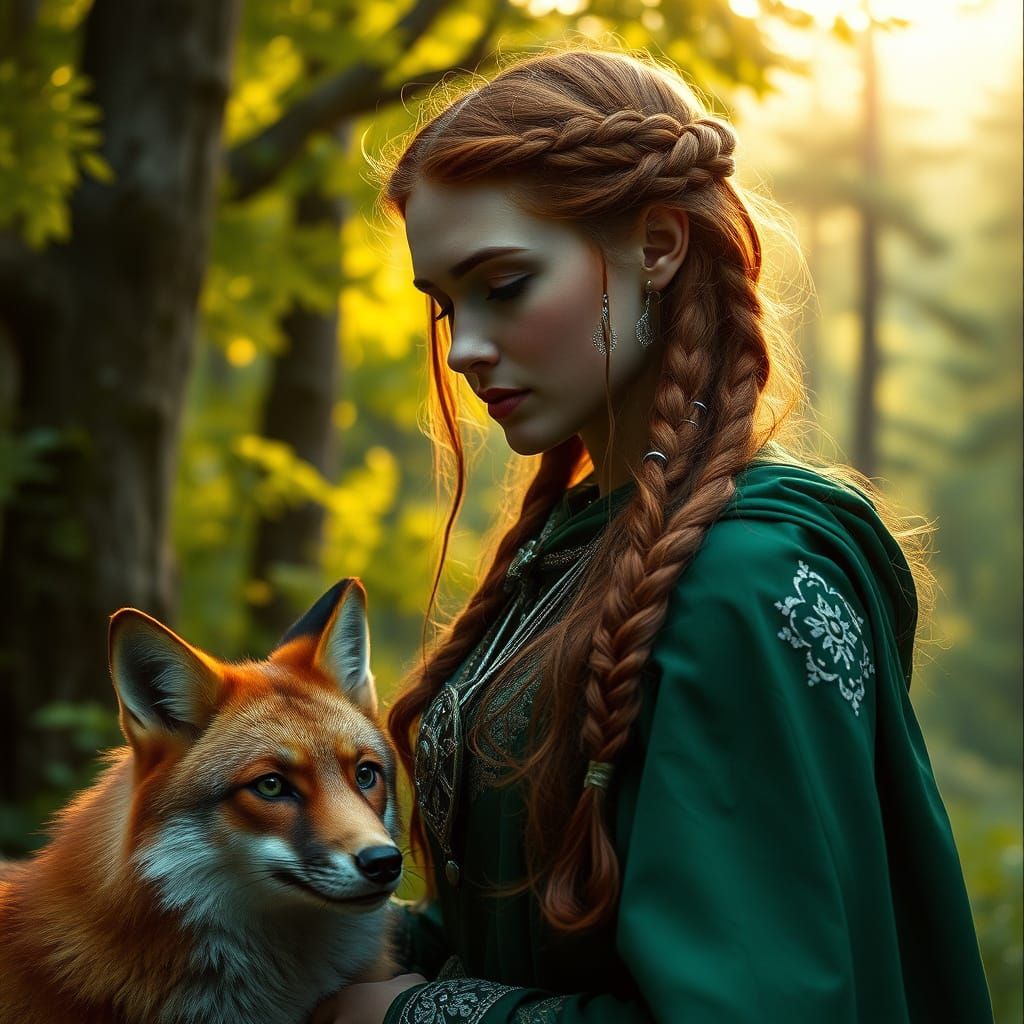 Nordic Goddess in Emerald Forest Glory