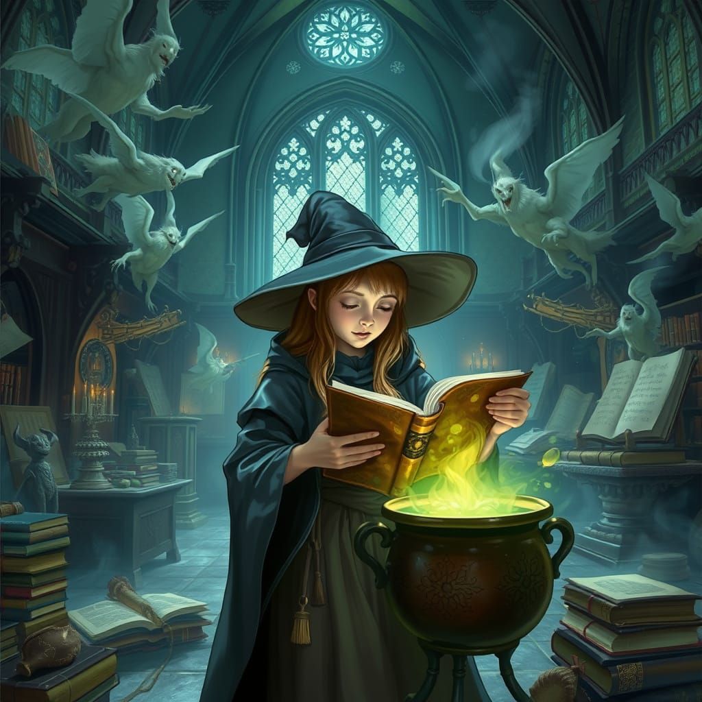 Mystical Hogwarts Apprentice in Whispering Hall of Ancient T...