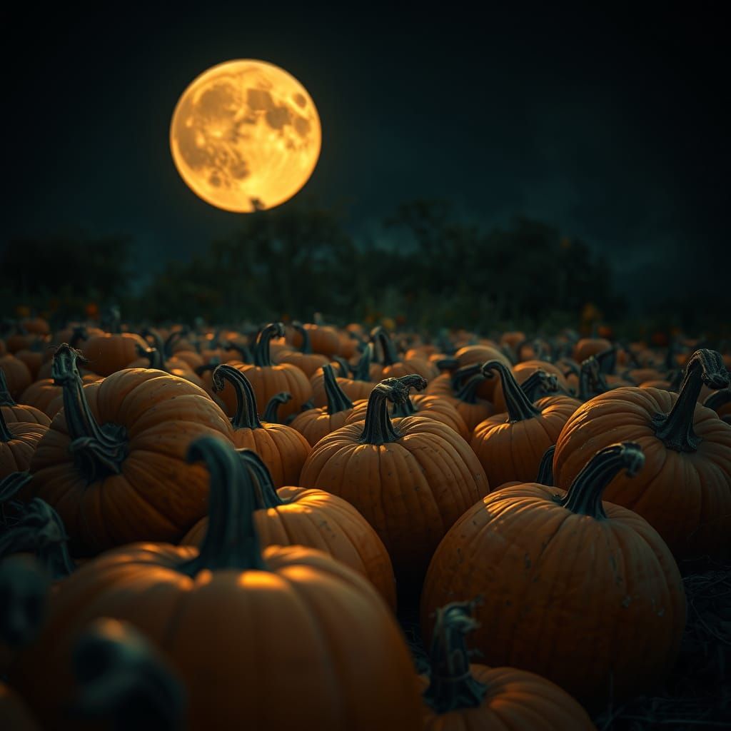 Pumpkins Under Harvest Moon: Hyperrealistic & Cinematic