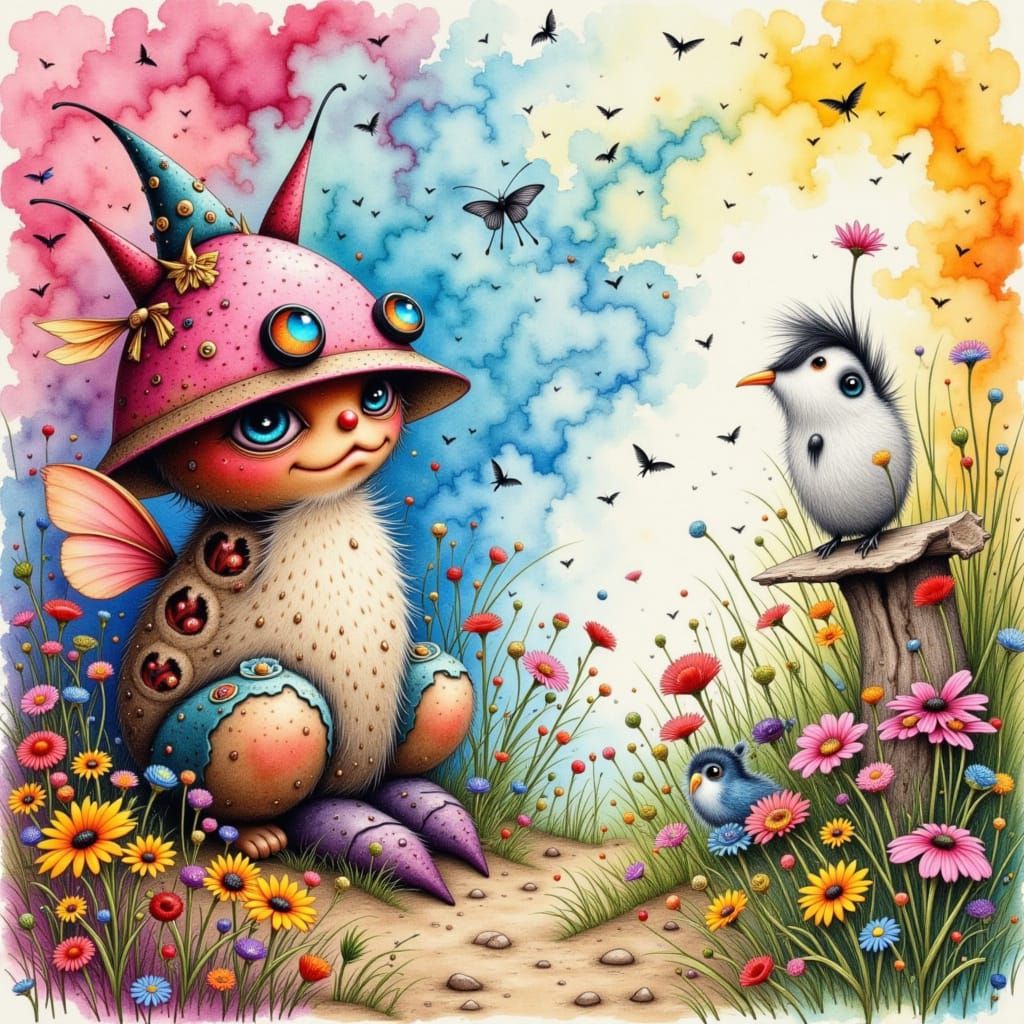 Whimsical Watercolor Art with Childlike Wonder