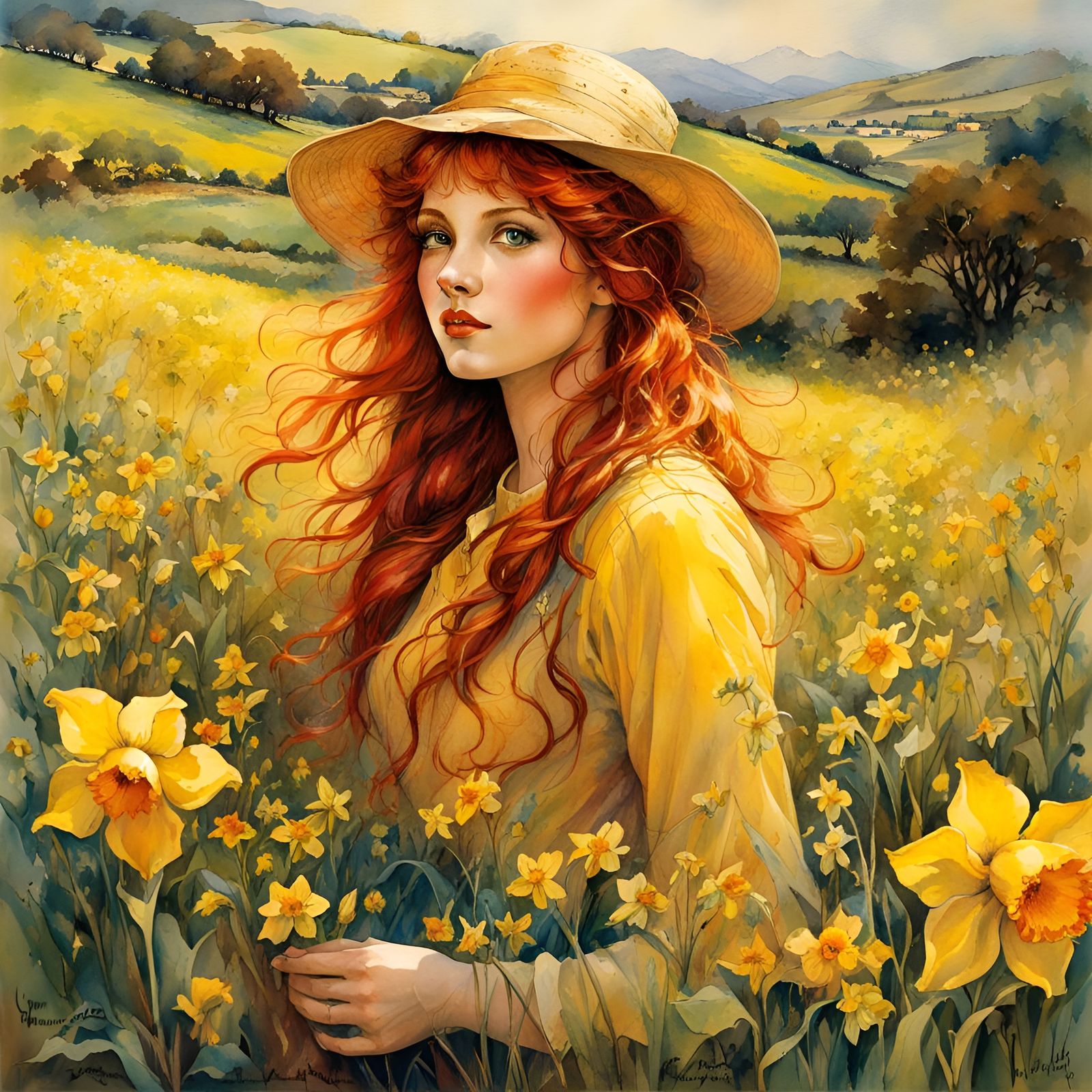 Farmer's Daughter in Yellow Flower Field