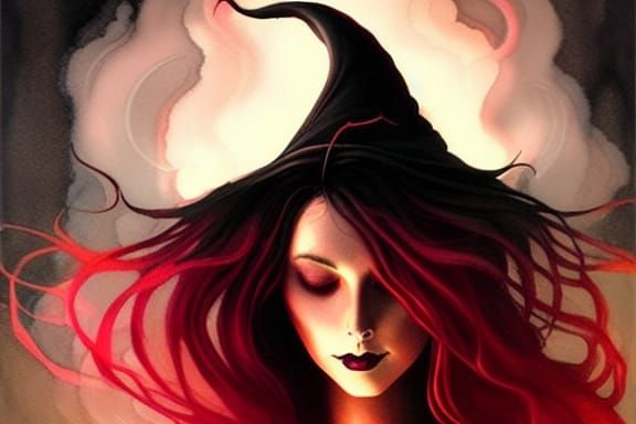 Ethereal Witch with Elemental Powers in Watercolor Style