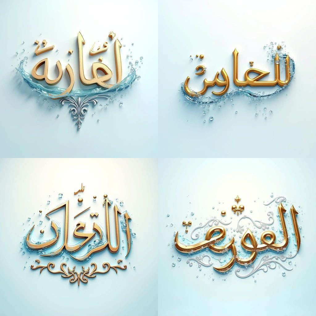 Luxury 3D Arabic Logo for 'Radaa' with Water Effects