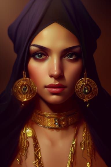 Exotic Middle Eastern Woman Portrait in Hyperdetailed Style