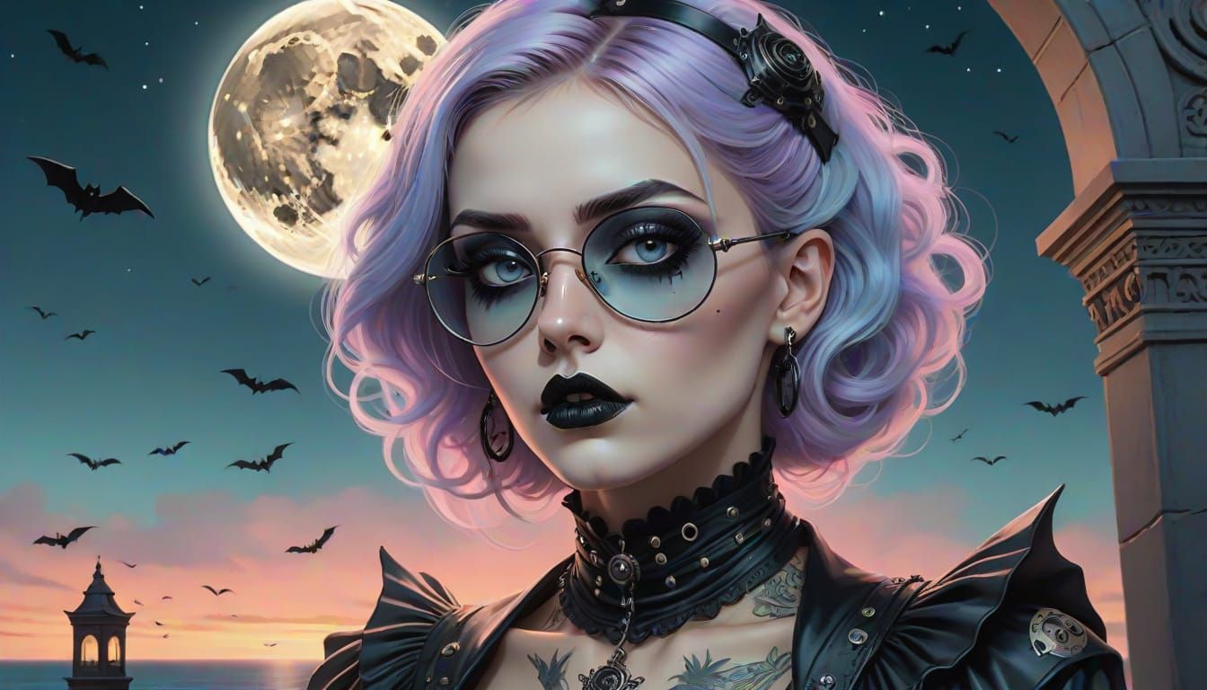 Gothic Goddess in a Dreamlike Night Sky