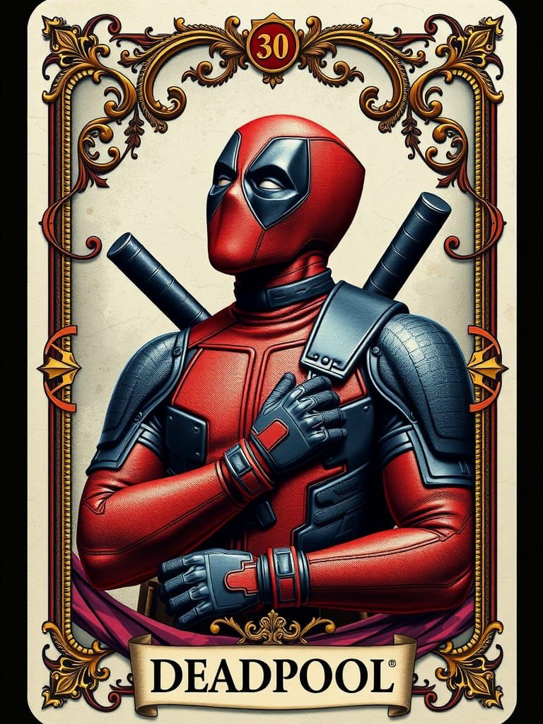 Deadpool Fantasy Tarot Card in 3D Anime Art