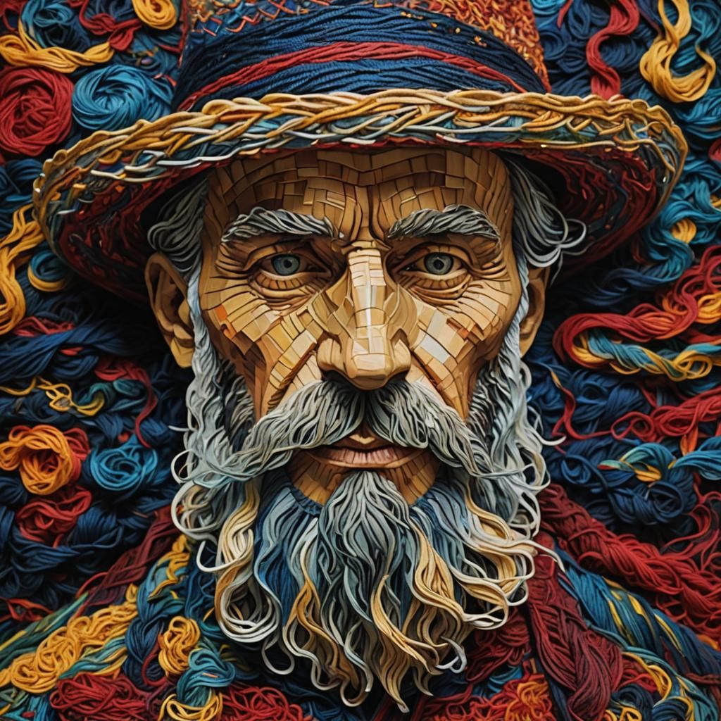 Yarn Portrait of Vincent van Gogh in Fiber Art Style