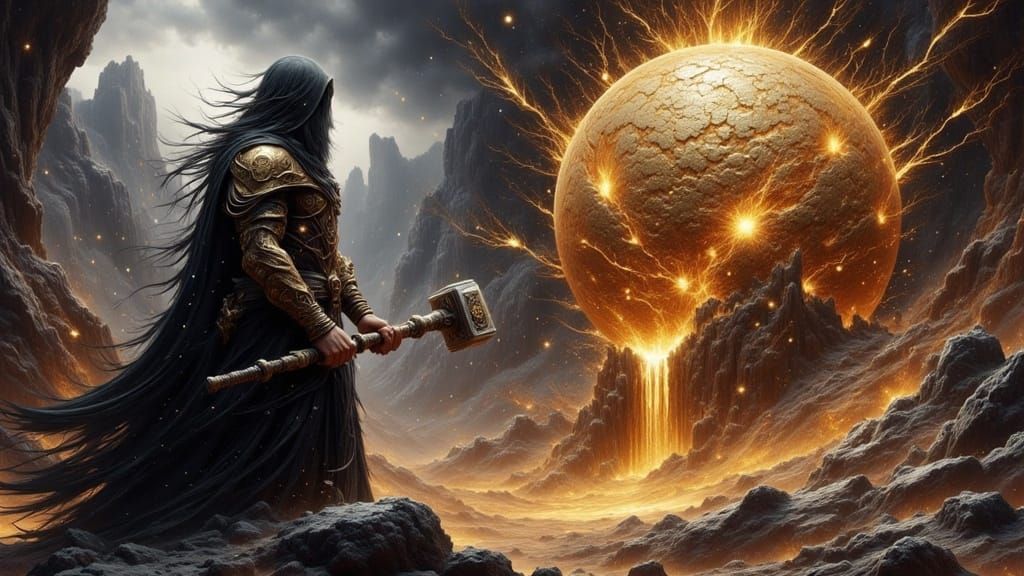 Dwarven God Forging World in Fantasy Art Style