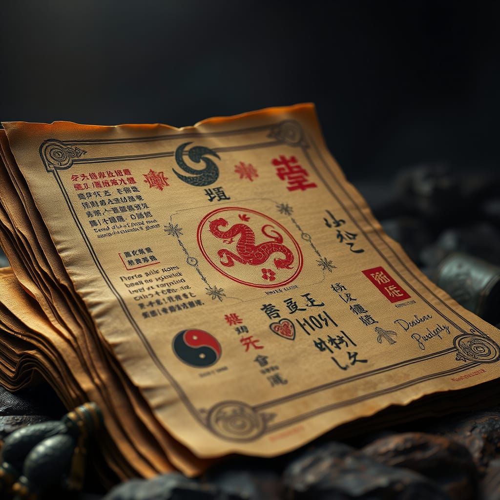 Ancient Feng Shui Manuscript in Vibrant, Mystical Style