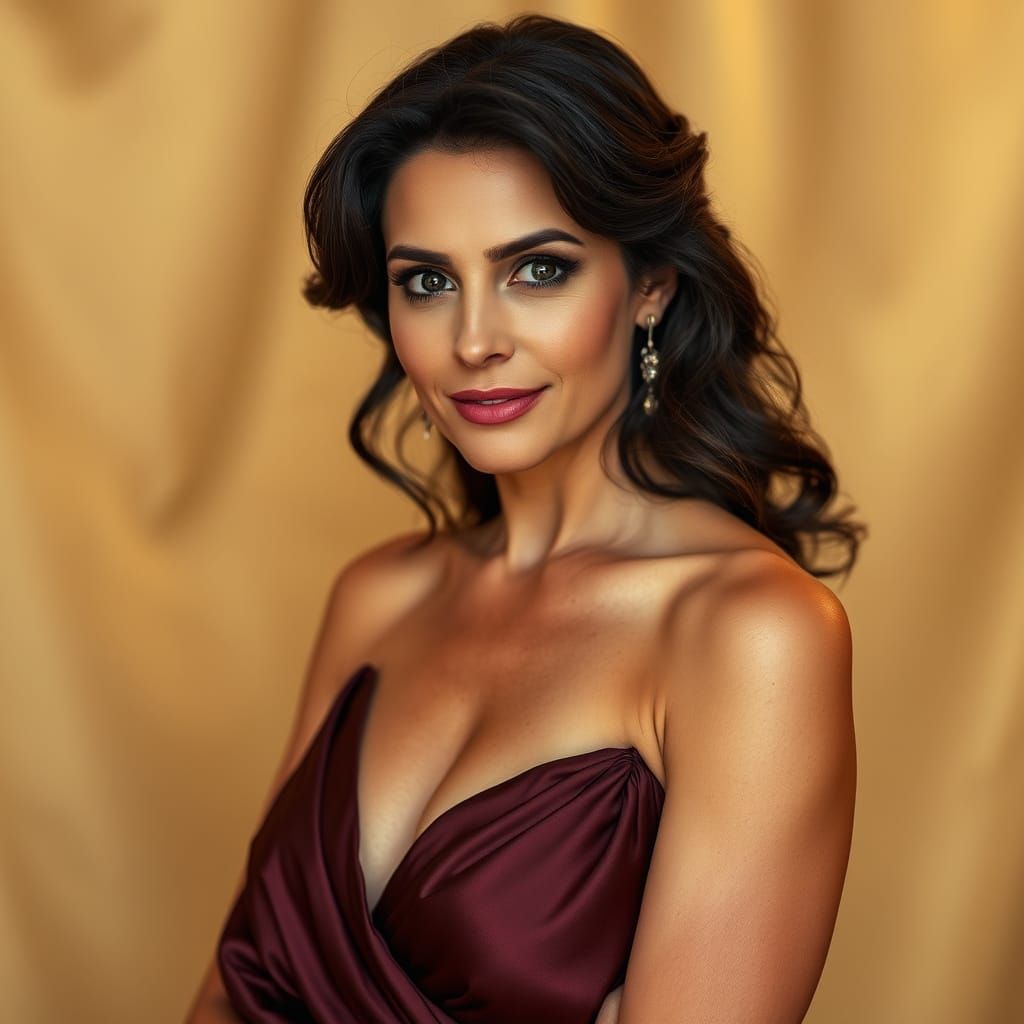 Elegant Woman in Silk Evening Gown