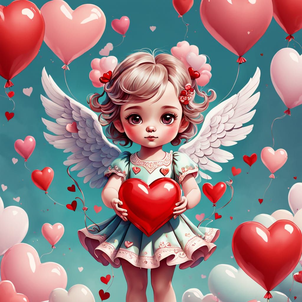 Vibrant Valentine's Day Fantasy with Whimsical Cupid