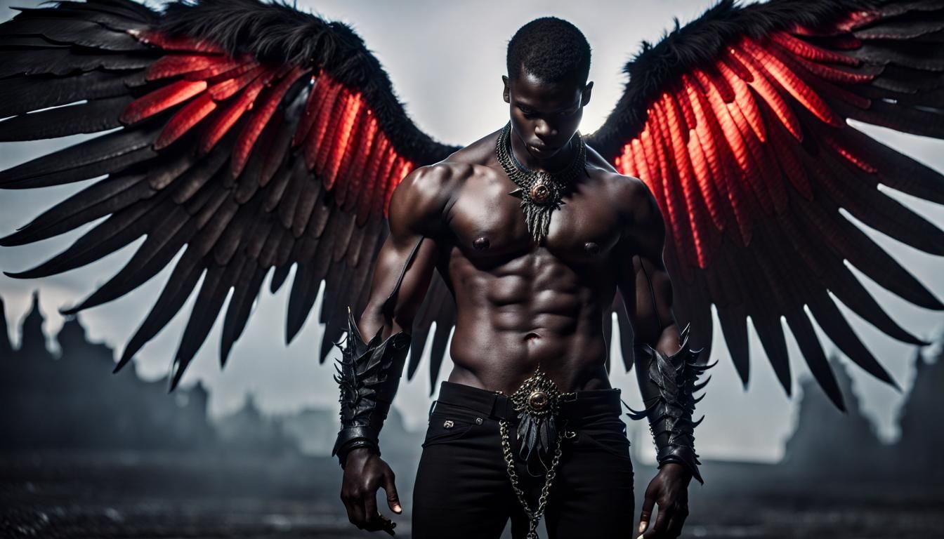 Gothic Male with Angel and Demon Wings