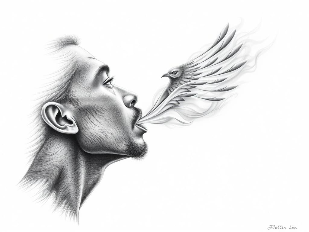 Man Blows Bird-Shaped Smoke Rings in Realistic Detail