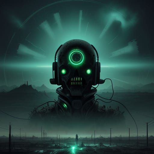 Haunting Sci-Fi Art: Radio Signal in Desolate Wasteland