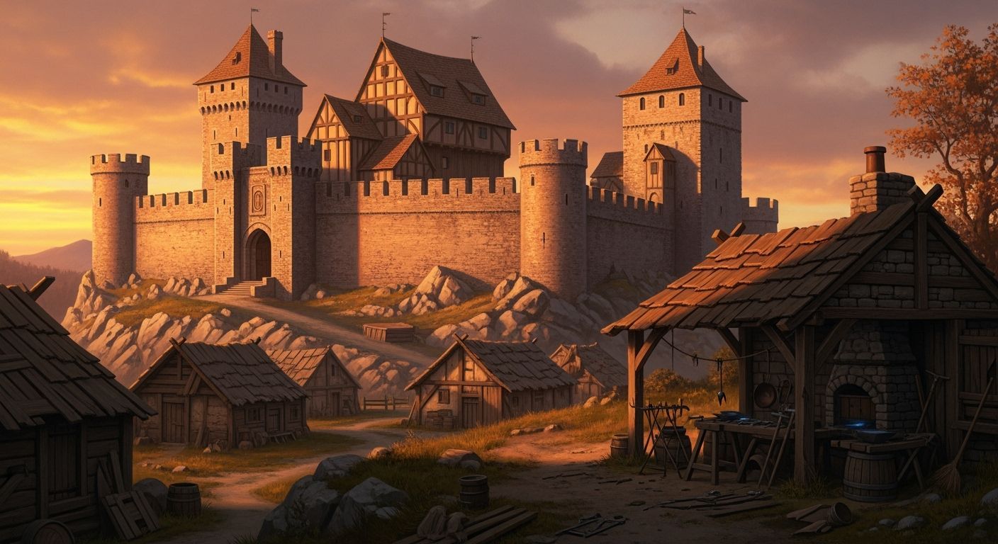 Medieval Castle at Sunset in Autumn Light