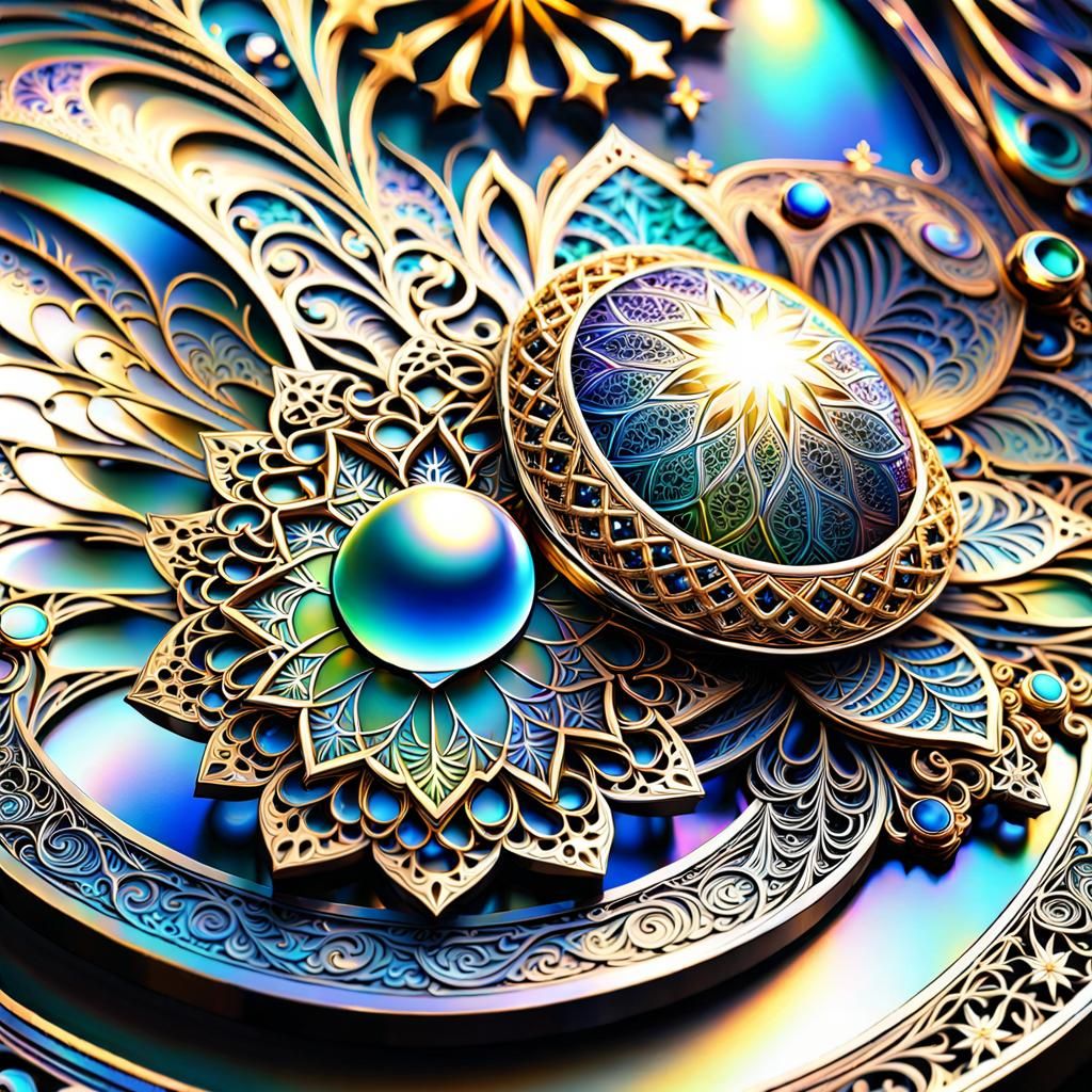 Holographic Filigree Star Garden in Art Nouveau Style