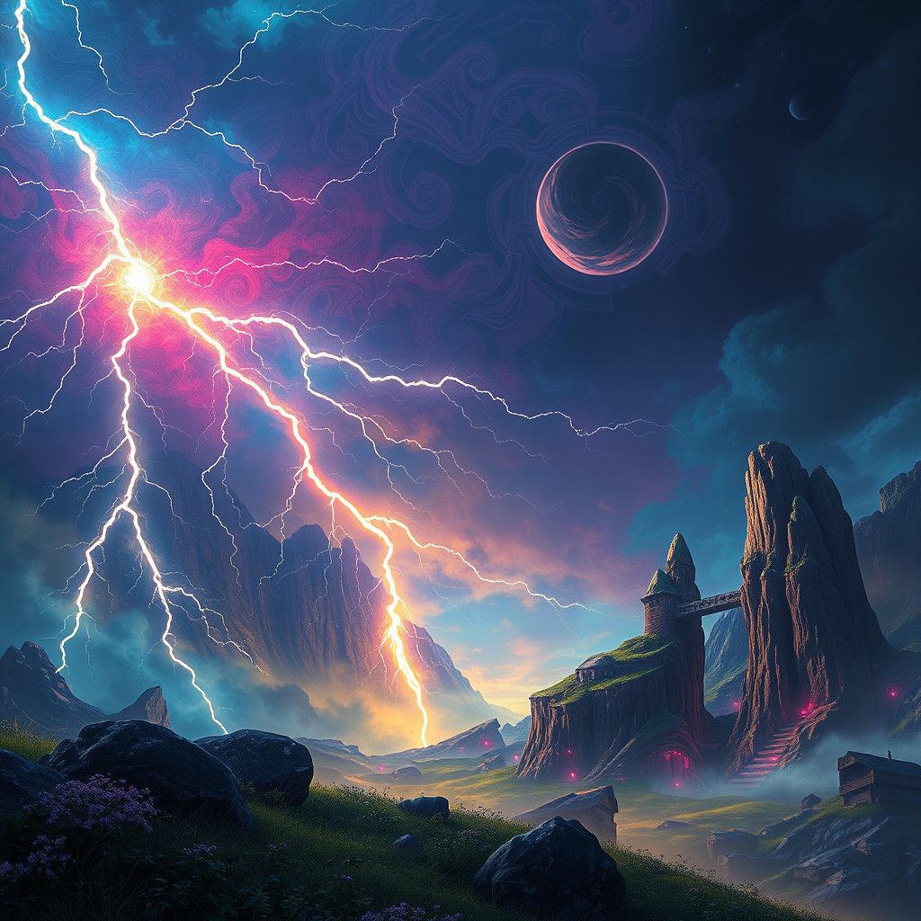 Electric Lightning Illuminates Mystical Realm, Concept Art