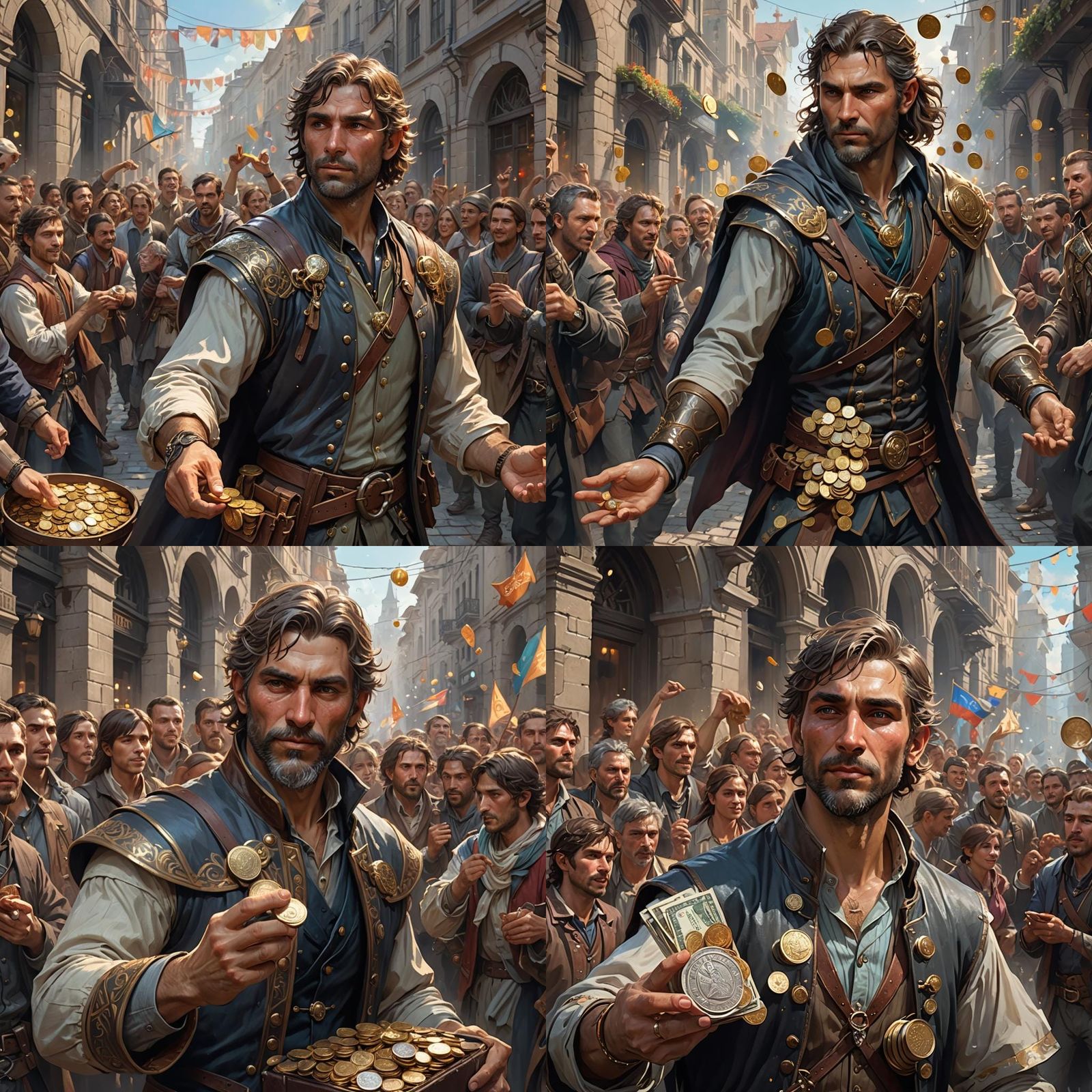 Fantasy Portrait: Nobleman's Generosity in a Celebratory Sce...