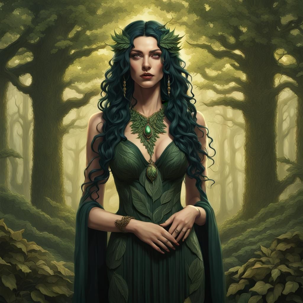 Nature Goddess in Forest: Dark Fantasy Concept Art