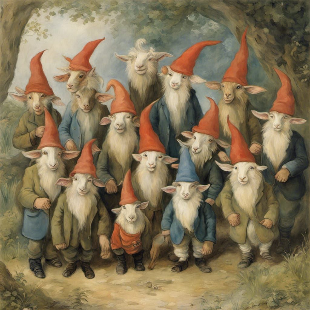 Goat-Gnomes Party in Surreal Oil Painting Style