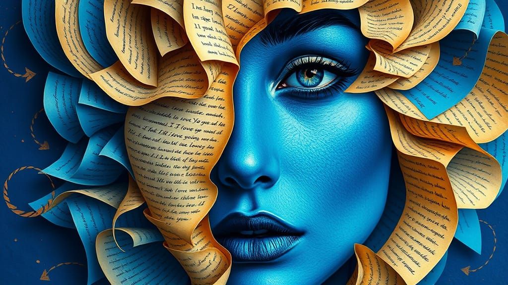 Golden Poem Woman: Optical Illusion Art