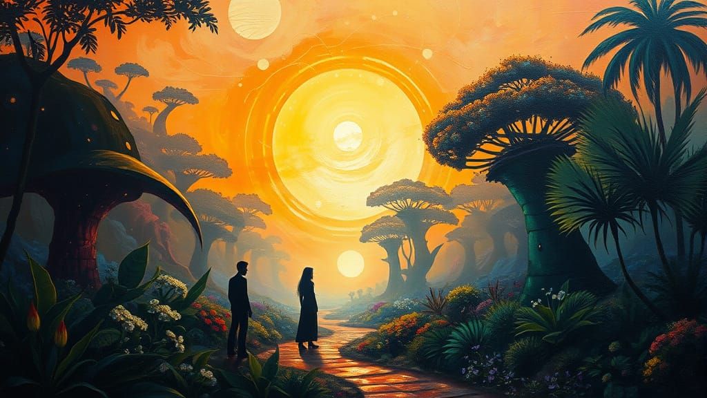 Futuristic Eden Garden with Bioluminescence as Impasto Paint...