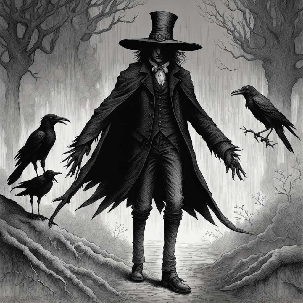 Eileen the Crow in Stippled Horror Style