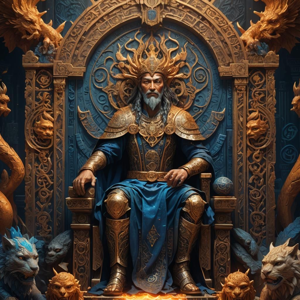 Mewing God on Throne in Fantasy Concept Art