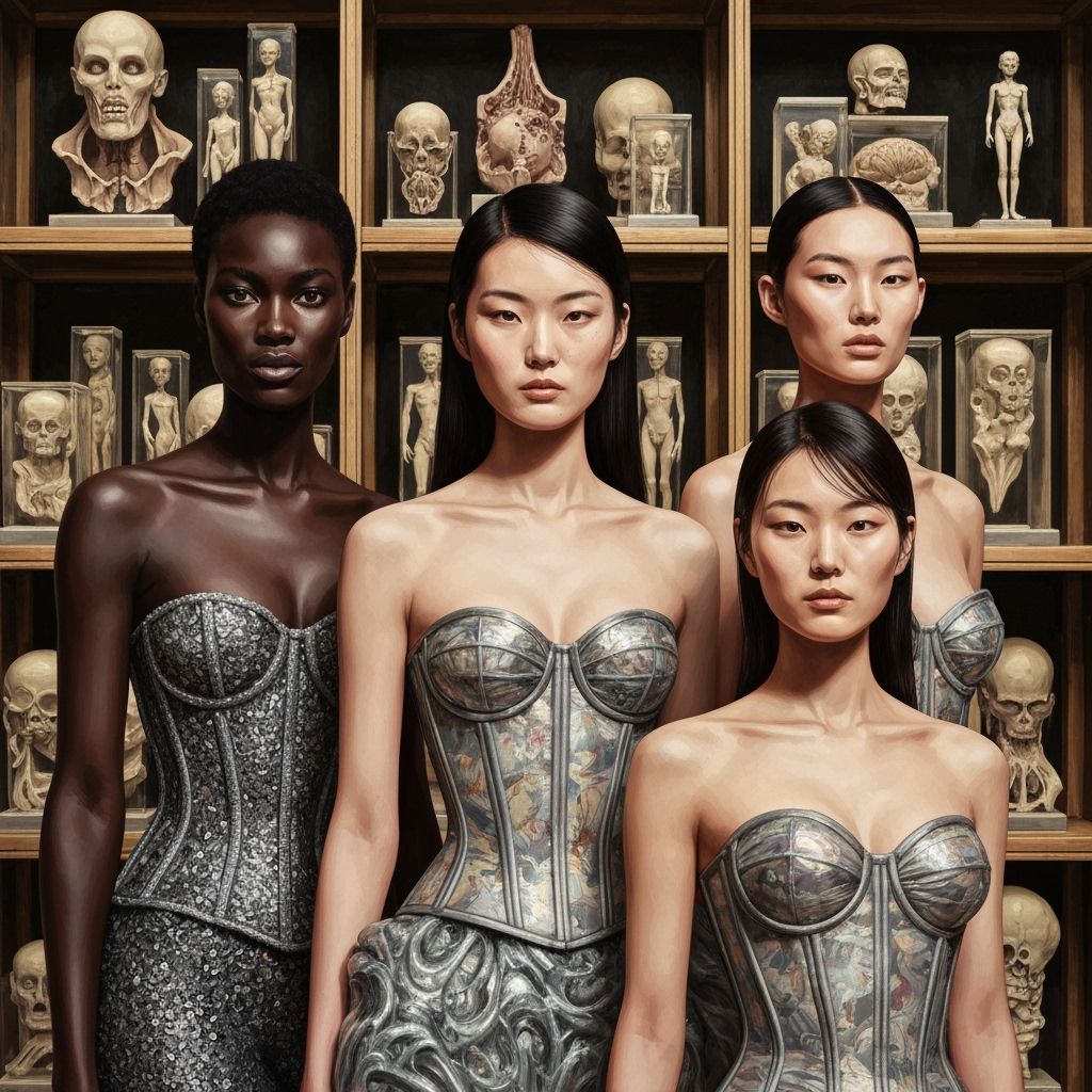 Avant-Garde Tableau of Diverse Women in Sculptural Couture