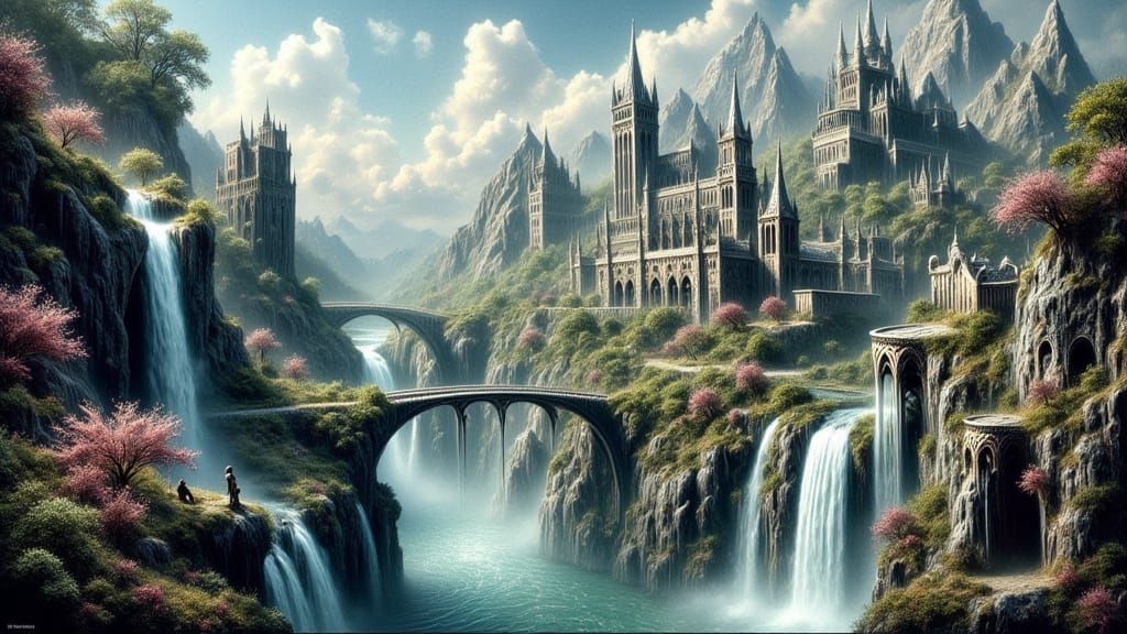 Majestic Elven City Integrated into Mountain Canyon