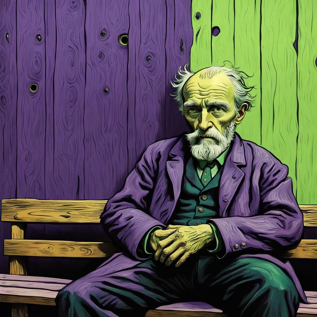 Creepy Man on Bench in Van Gogh Style
