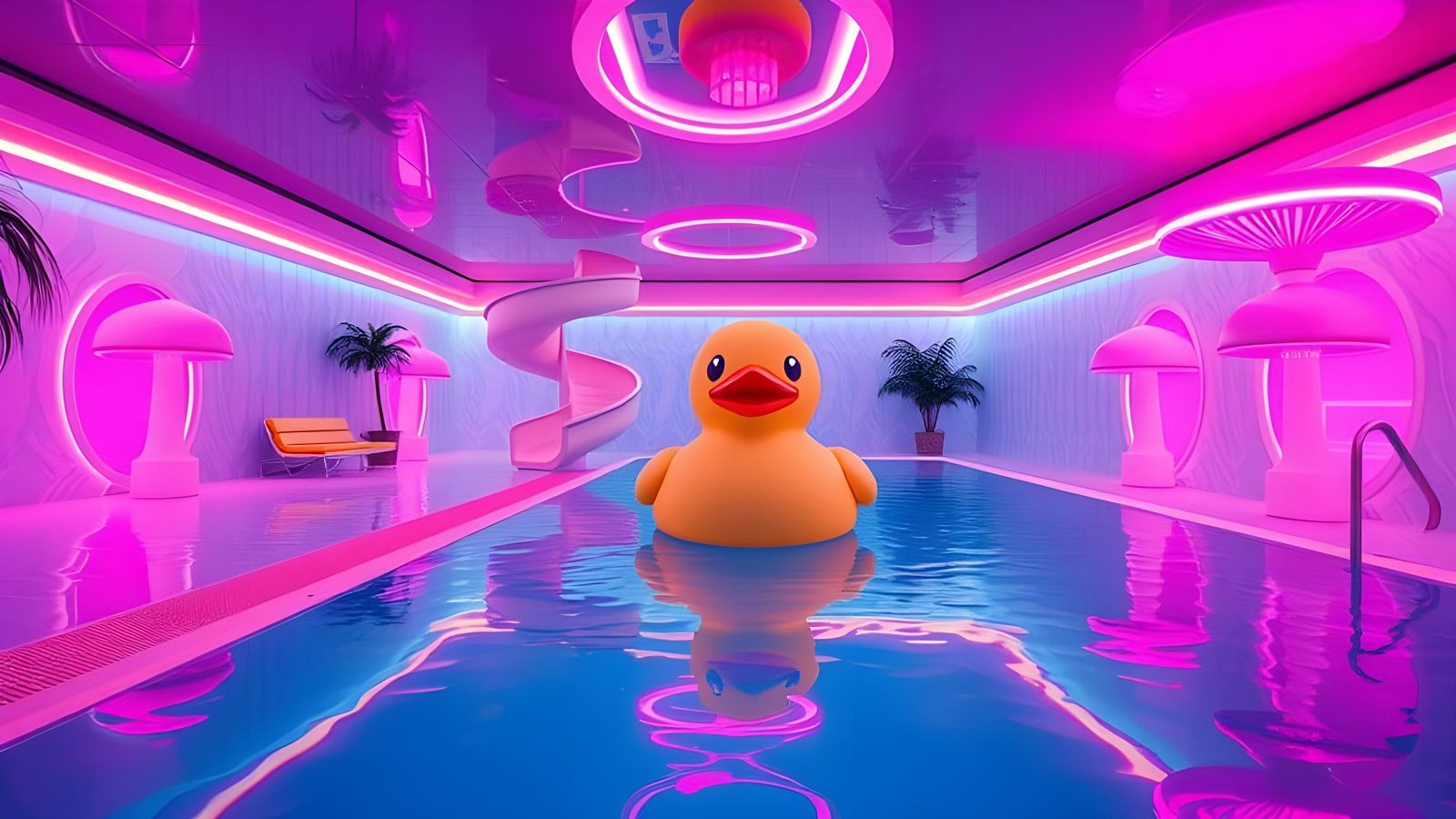 Surreal Waterpark Paradise in Retro-Futuristic Liminal Space