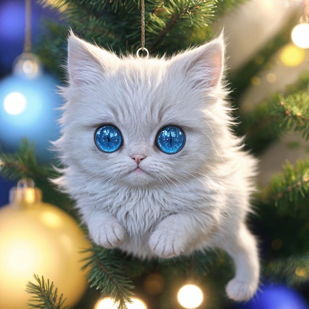 Whimsical 3D Anime Art of a Kitten Swinging on a Rainbow Chr...