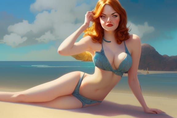 Alluring Pin-Up Girl Portrait on the Beach