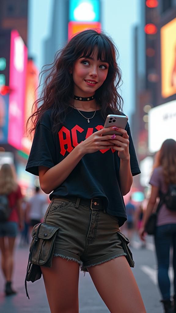 Hyperrealistic Portrait of Teen in Times Square