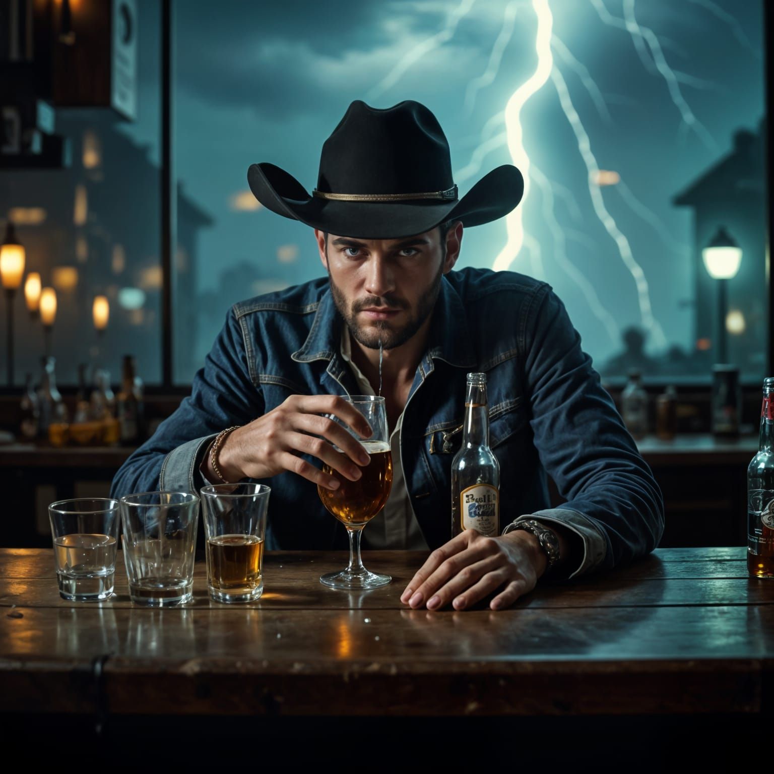 Cinematic Tear in My Beer: Hyperrealistic Film Still