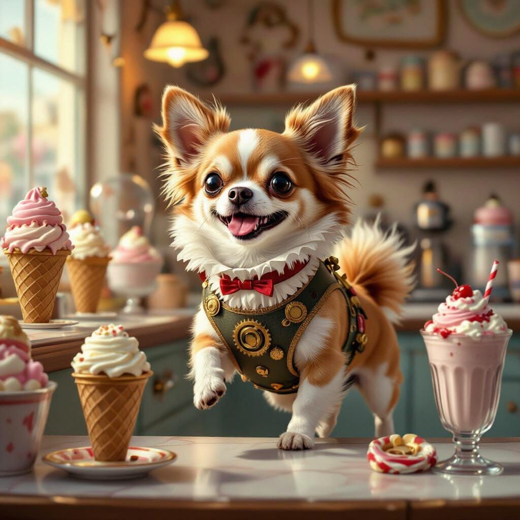 Chihuahua Runs Ice Cream Parlor in Pin-Up Style