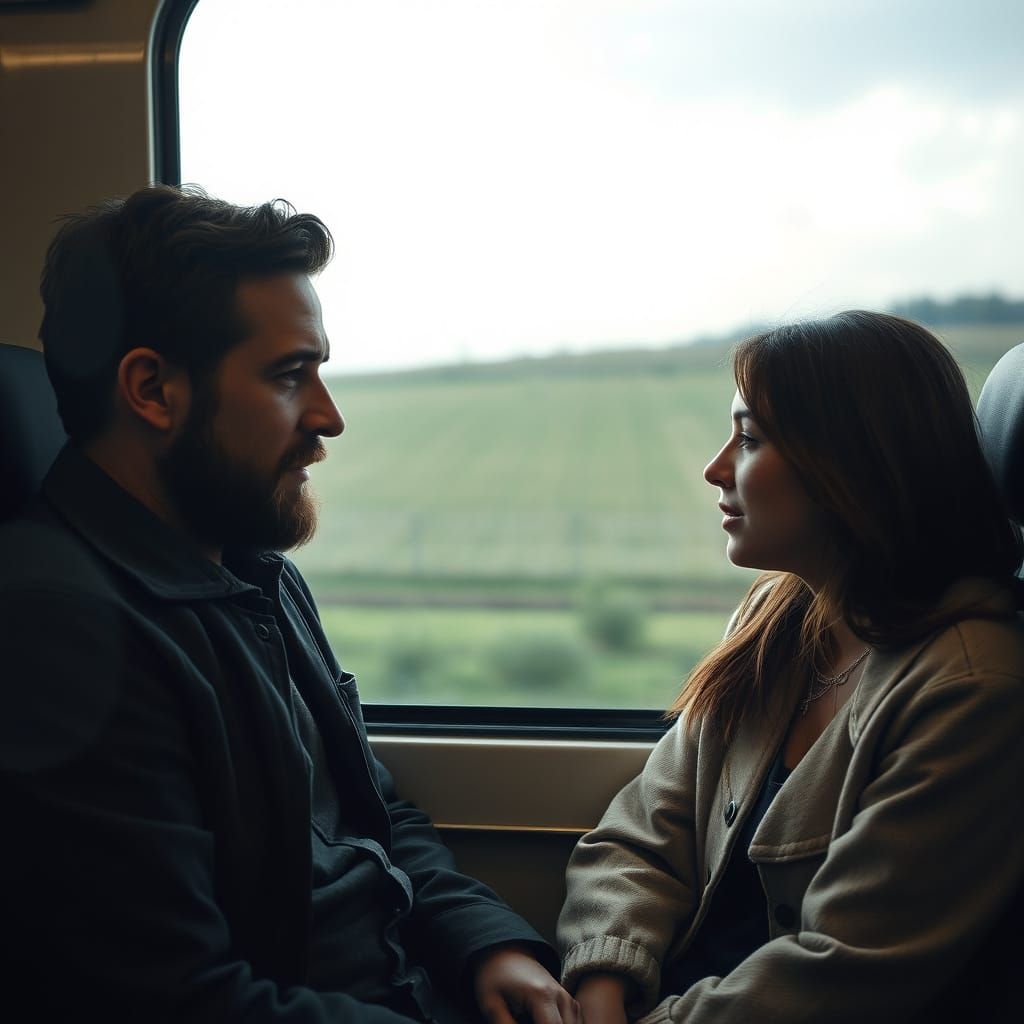 Young Couple Conversing on Train in Tuscany