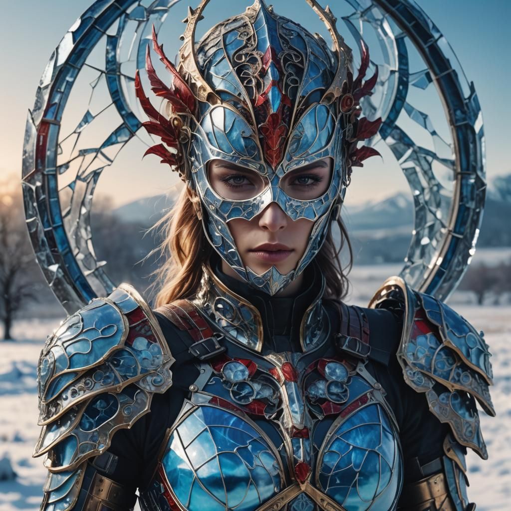 Biomechanical Girl in Stained Glass Armor