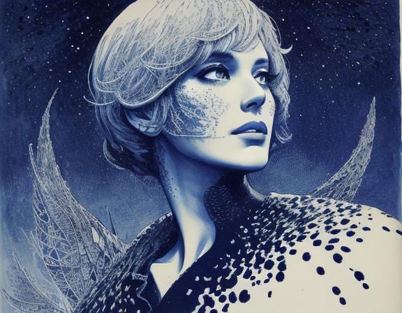 Autumn Leaves Fall: Blue Ink Drawing