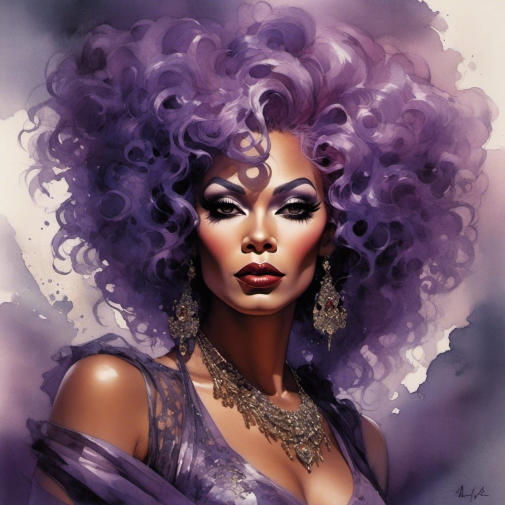 Drag Queen Portrait in Watercolor Comic Style