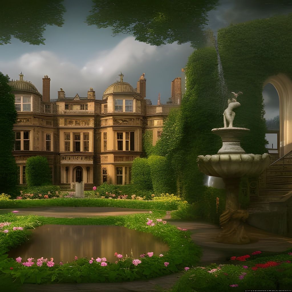 English Country House Garden with Victorian Fountains