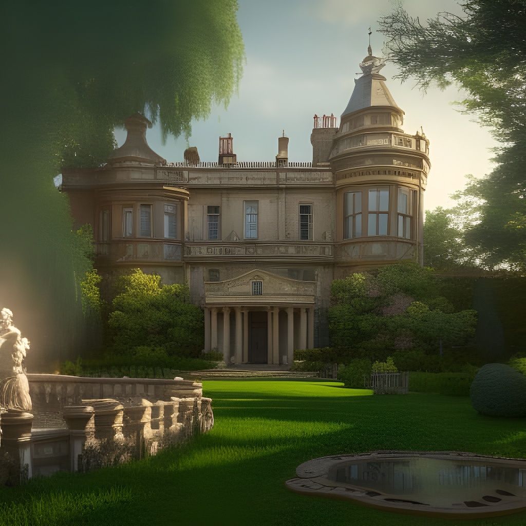 English Country House with Victorian Garden in Matte Paintin...