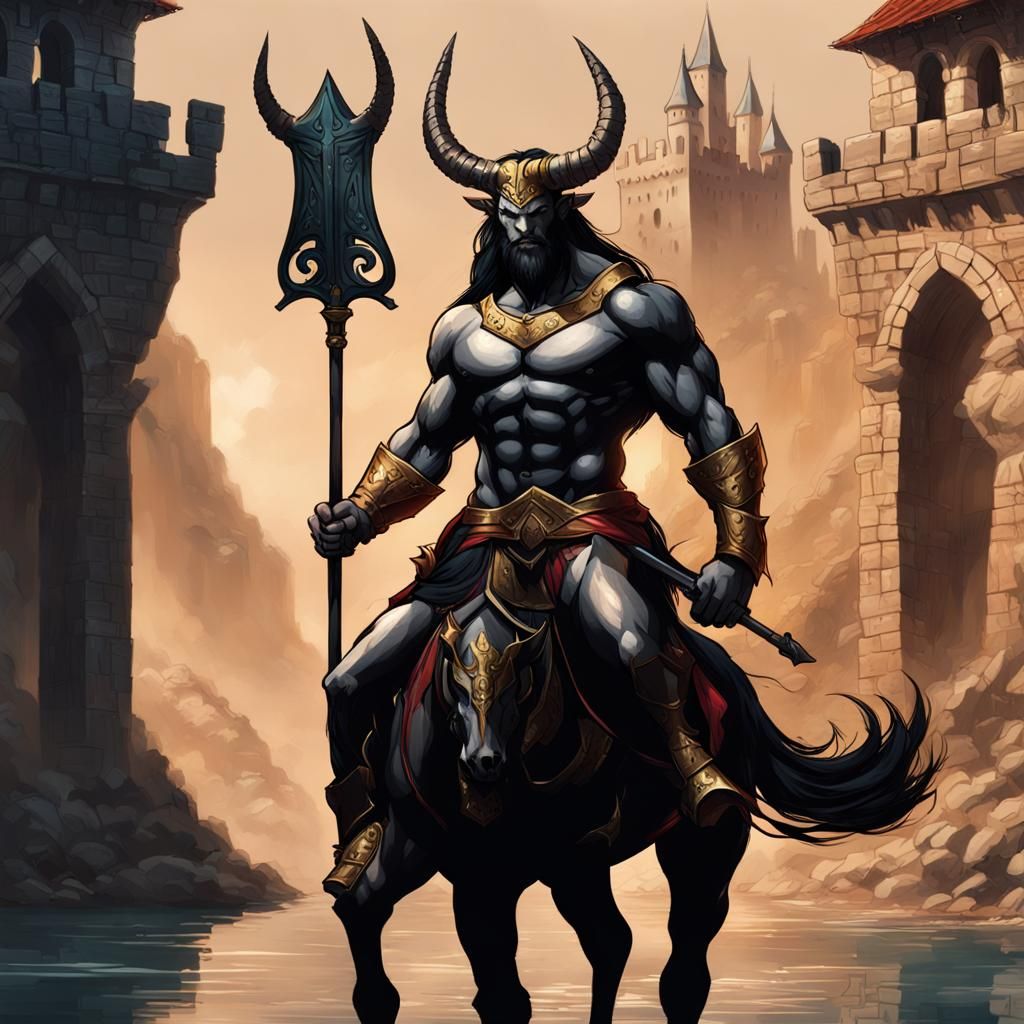 Imposing Centaur Guardian with Golden Trident