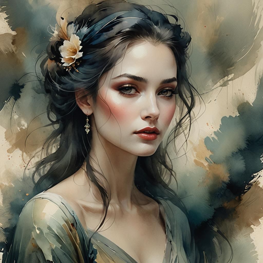 Lovestruck Woman Portrait in Mixed Media Style