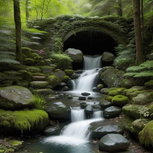 Cascading Fountain in Botanical Oasis