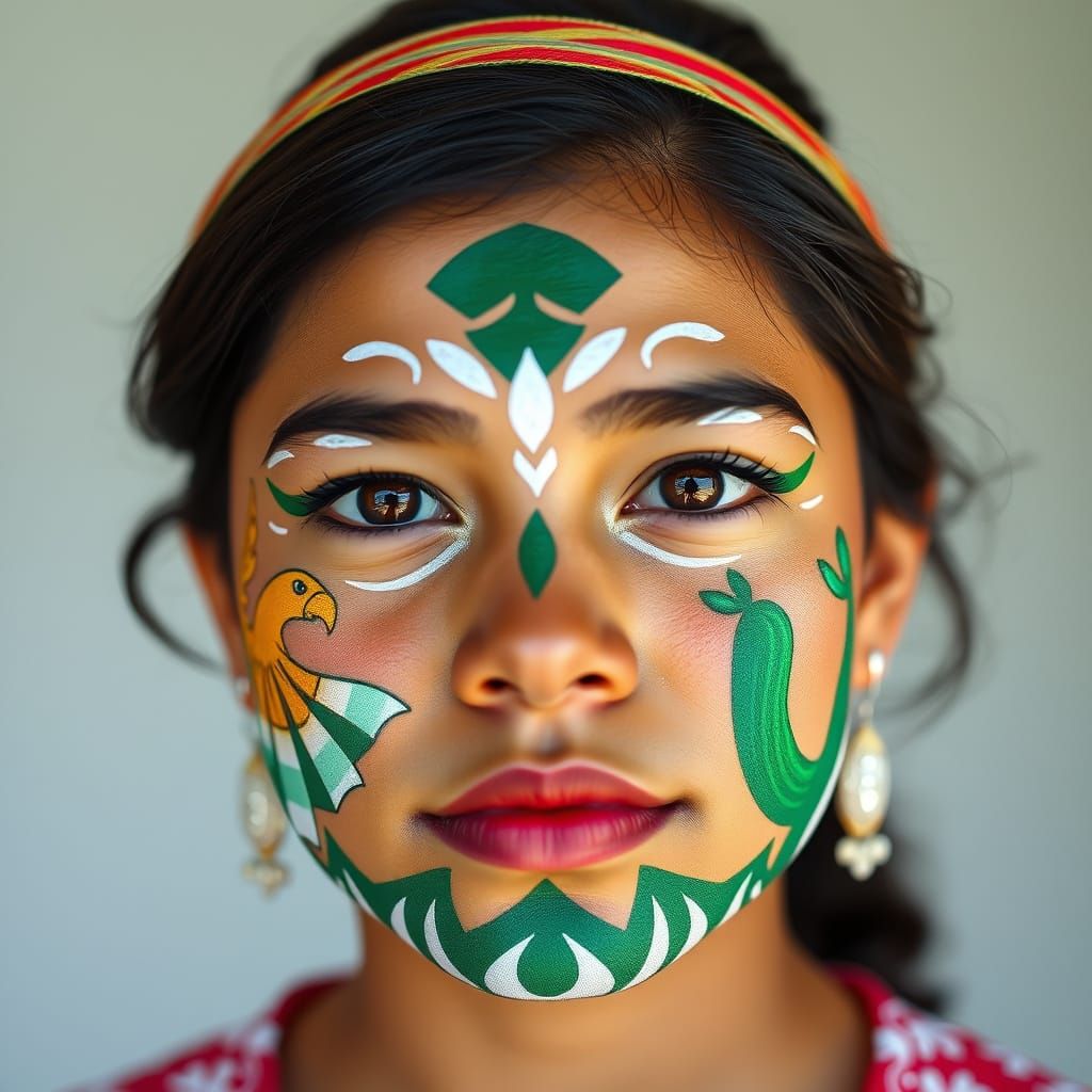 Mexican Woman with Papel Picado and Huichol Art